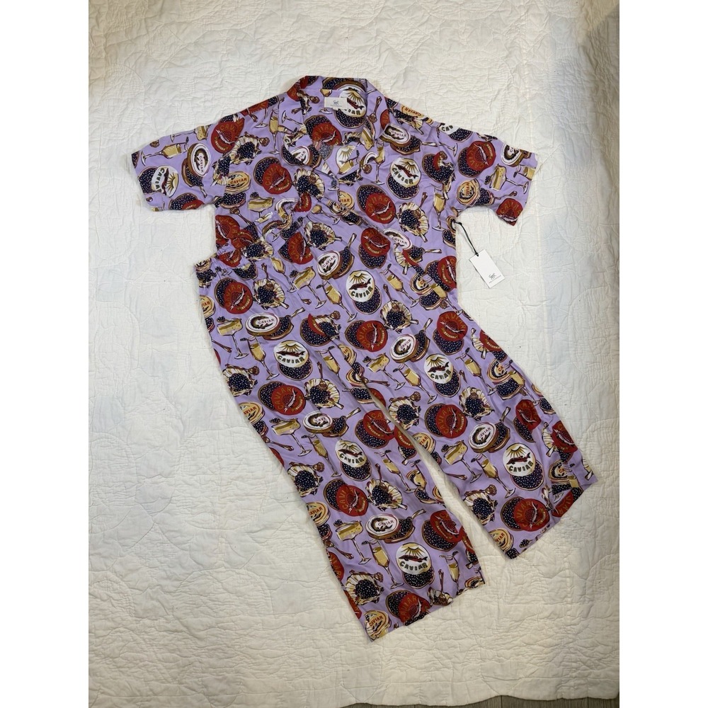 Print Fresh EcoSatin Wildest Dreams Pajamas Set in Champagne & Caviar Lavender S - Picture 8 of 11